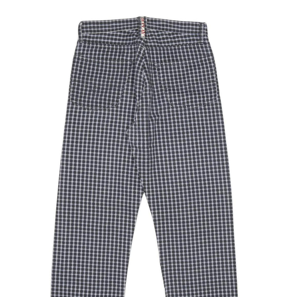 REPLAY Womens Regular Fit Blue Check Straight Leg Trousers W26 L30 Cotton Zip