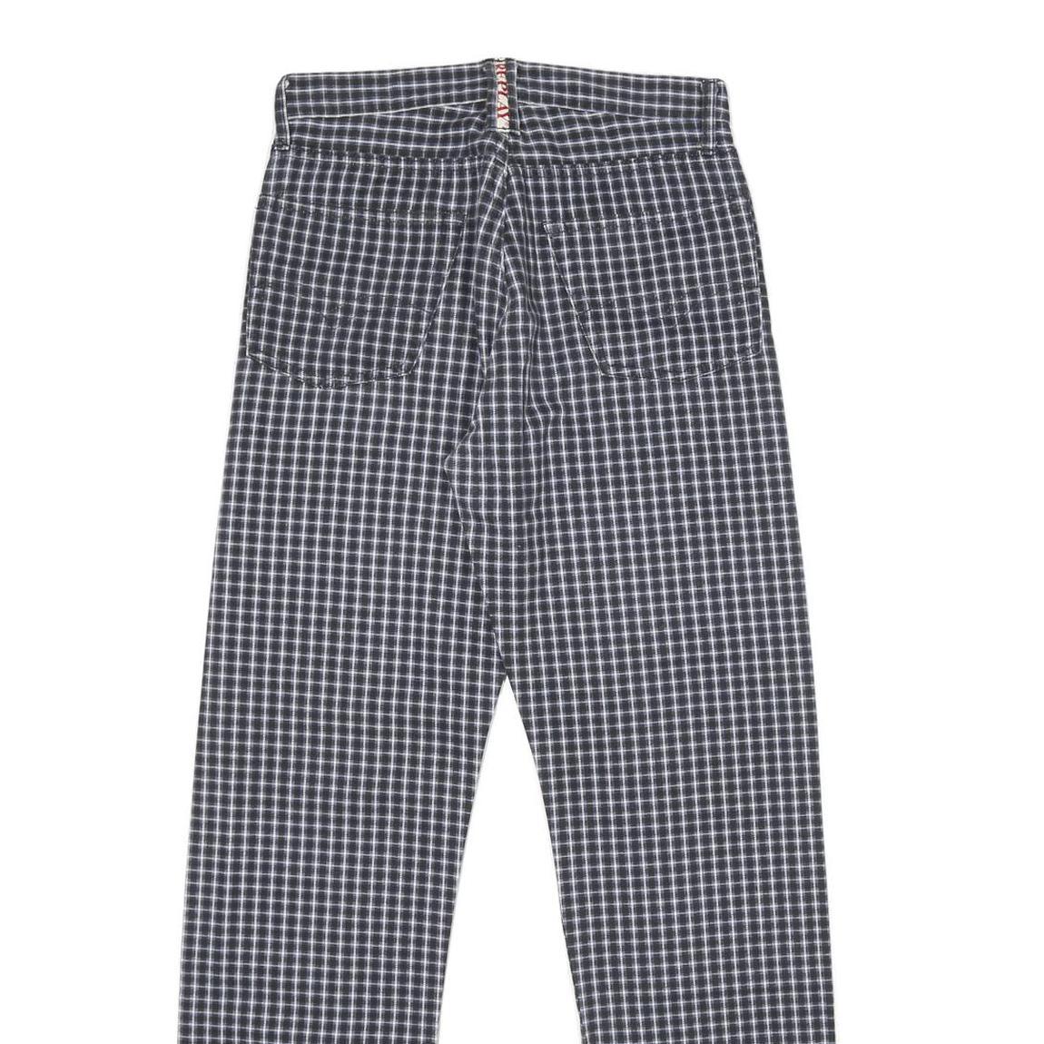 REPLAY Womens Regular Fit Blue Check Straight Leg Trousers W26 L30 Cotton Zip
