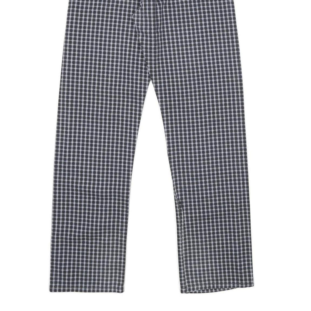 REPLAY Womens Regular Fit Blue Check Straight Leg Trousers W26 L30 Cotton Zip