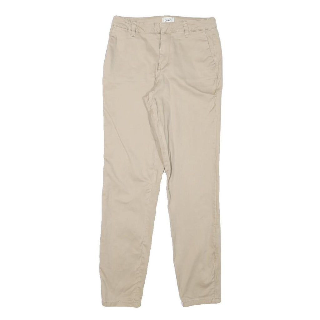 ONLY Womens Slim Beige Cotton Blend Slim Leg Trousers W26 L29 Casual Everyday