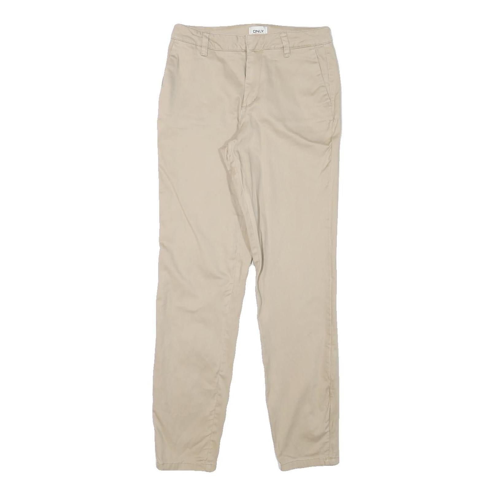 ONLY Womens Slim Beige Cotton Blend Slim Leg Trousers W26 L29 Casual Everyday