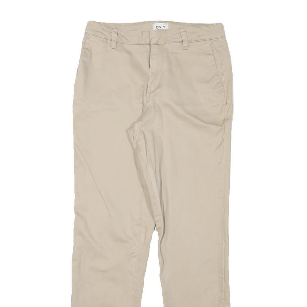ONLY Womens Slim Beige Cotton Blend Slim Leg Trousers W26 L29 Casual Everyday