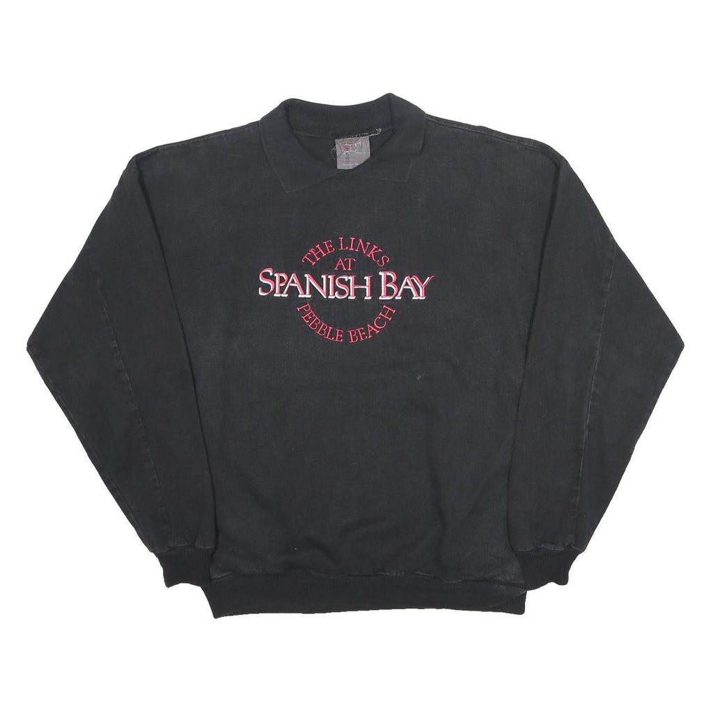 WEK Mens Black Denim Sweatshirt L Spanish Bay Embroidered Collar Pullover