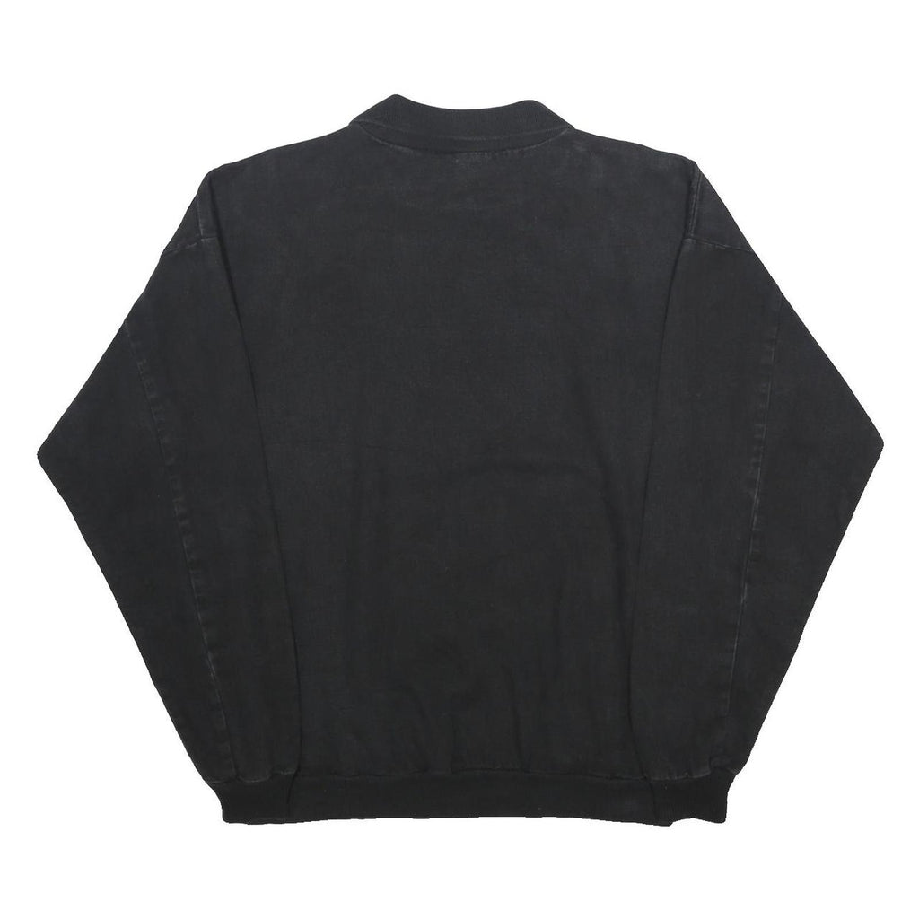 WEK Mens Black Denim Sweatshirt L Spanish Bay Embroidered Collar Pullover