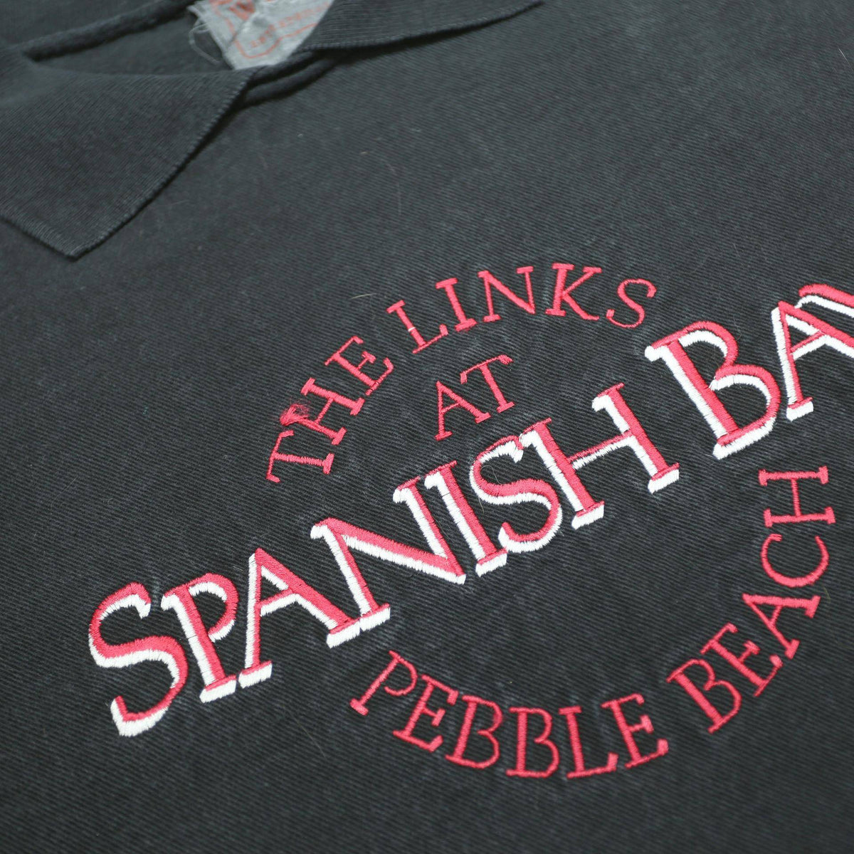WEK Mens Black Denim Sweatshirt L Spanish Bay Embroidered Collar Pullover