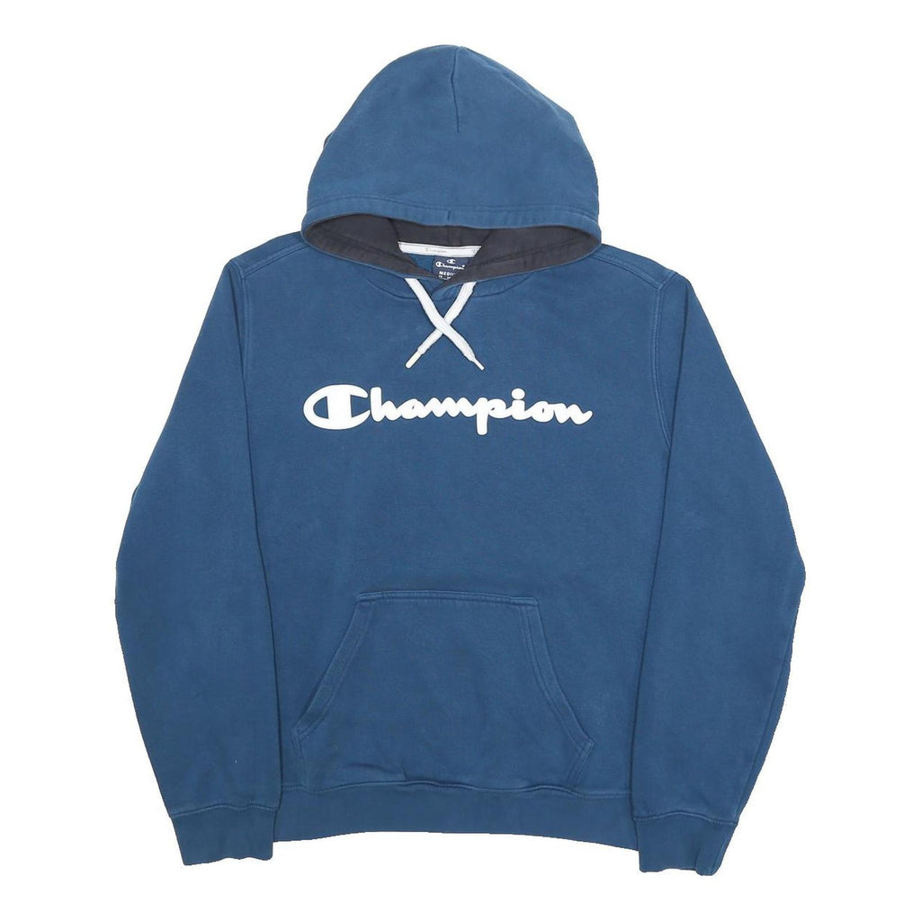 CHAMPION Womens Blue Pullover Hoodie M Cotton Blend Relaxed Fit ¼ Zip Drawstring