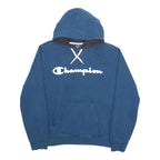 CHAMPION Womens Blue Pullover Hoodie M Cotton Blend Relaxed Fit ¼ Zip Drawstring