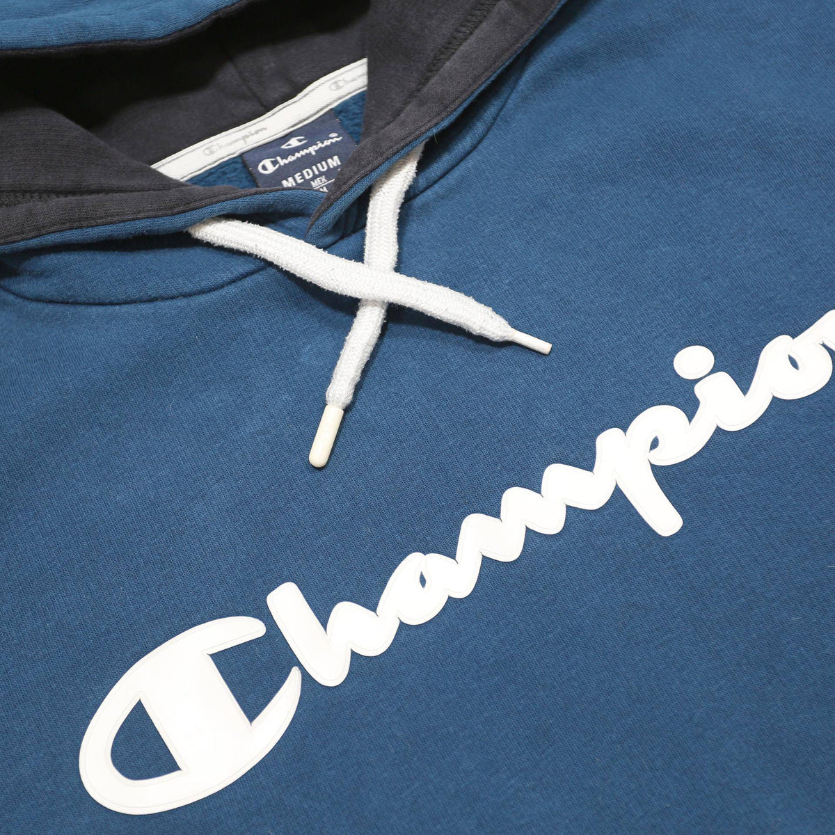 CHAMPION Womens Blue Pullover Hoodie M Cotton Blend Relaxed Fit ¼ Zip Drawstring