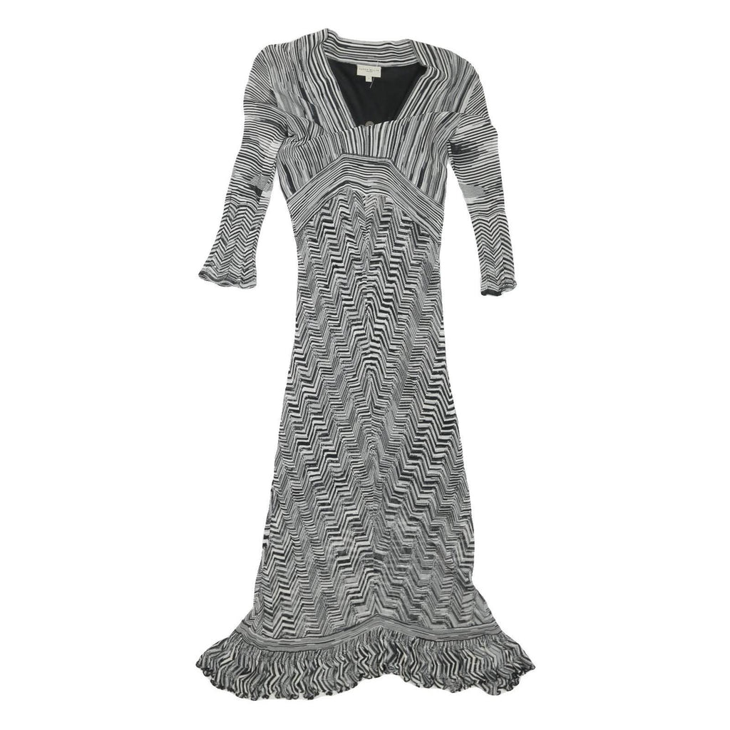 KAREN MILLEN Womens Black & White Fit & Flare Woven Striped Midi Dress XS