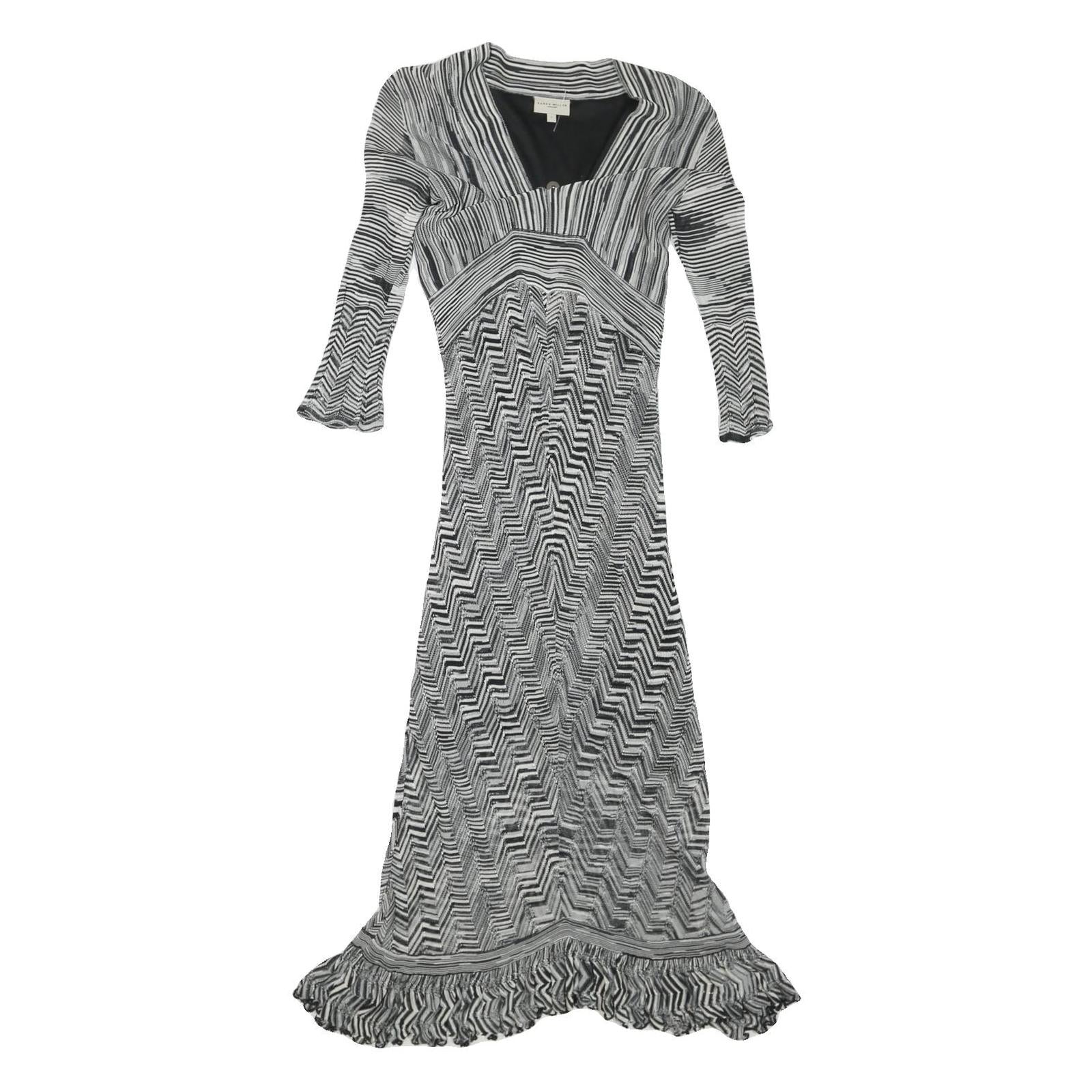 KAREN MILLEN Womens Black & White Fit & Flare Woven Striped Midi Dress XS