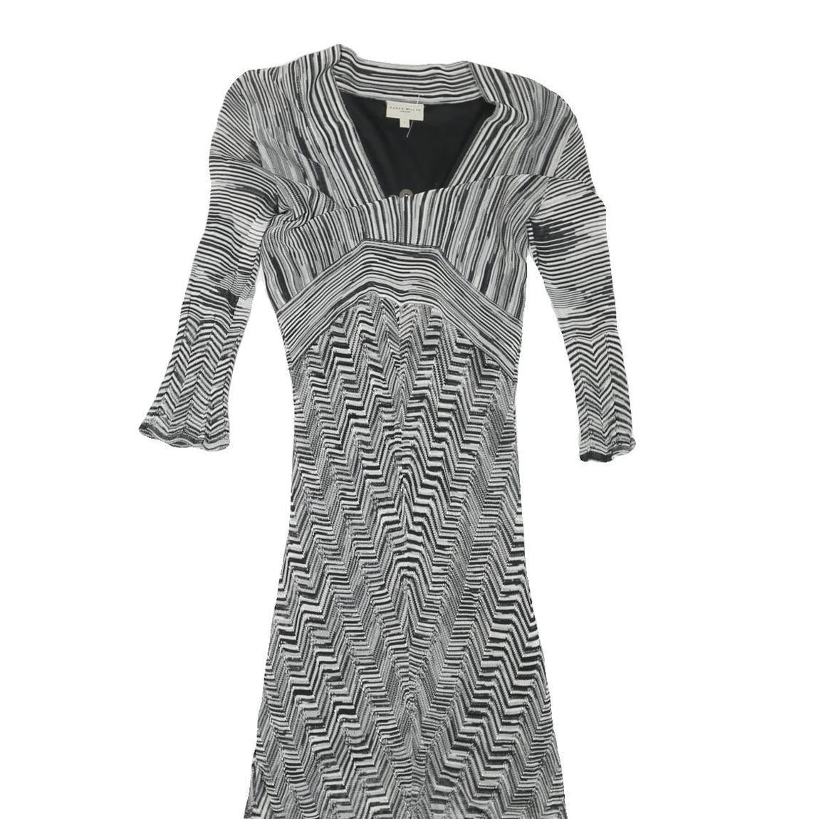 KAREN MILLEN Womens Black & White Fit & Flare Woven Striped Midi Dress XS