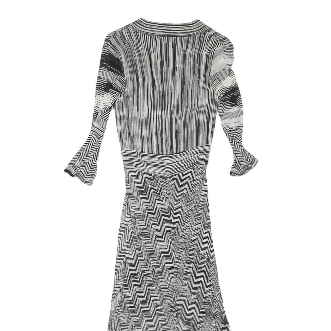 KAREN MILLEN Womens Black & White Fit & Flare Woven Striped Midi Dress XS