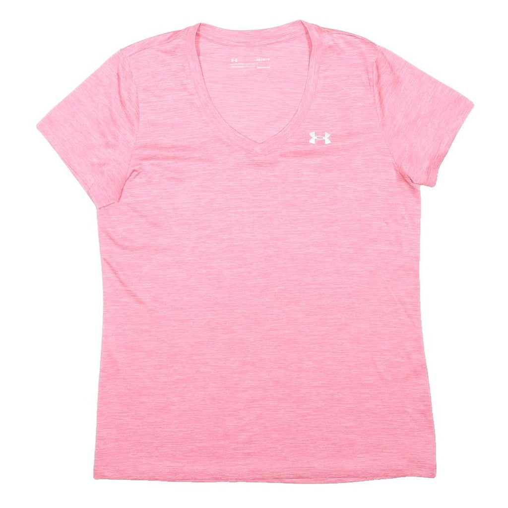 UNDER ARMOUR Womens Pink Heather Performance T-Shirt M Short Sleeve V-Neck