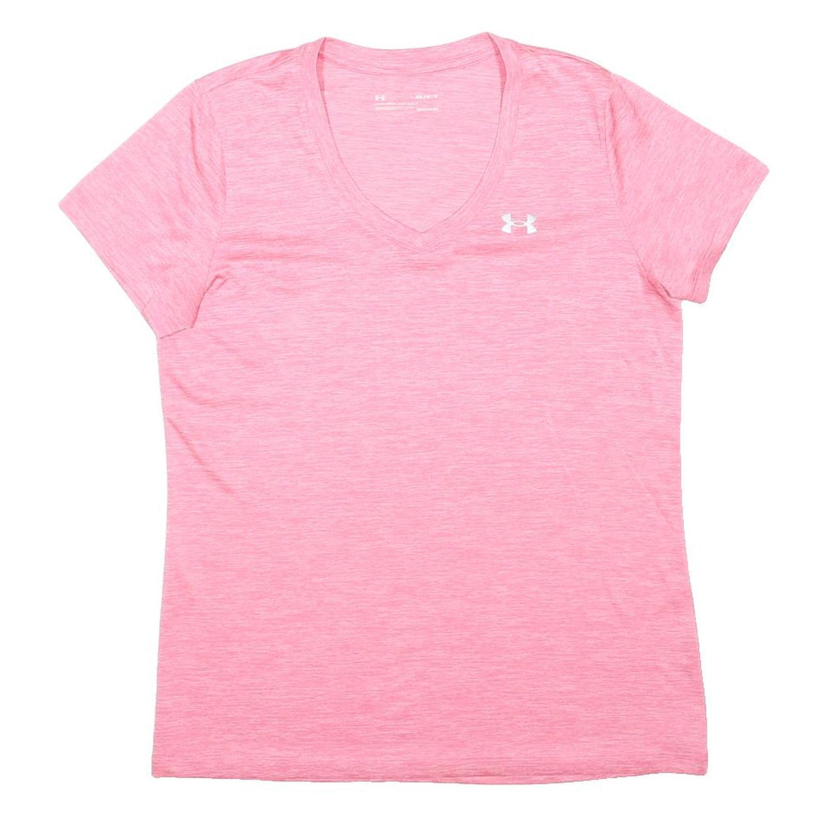 UNDER ARMOUR Womens Pink Heather Performance T-Shirt M Short Sleeve V-Neck