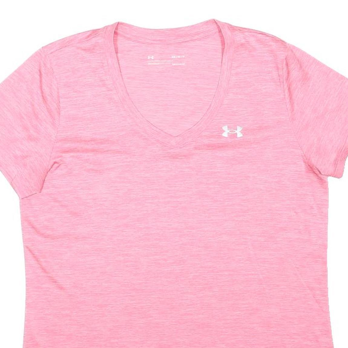 UNDER ARMOUR Womens Pink Heather Performance T-Shirt M Short Sleeve V-Neck
