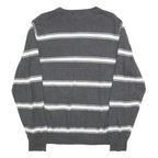 TOMMY HILFIGER Mens Grey & White Patterned Jumper V-Neck Basic Knit L Cotton
