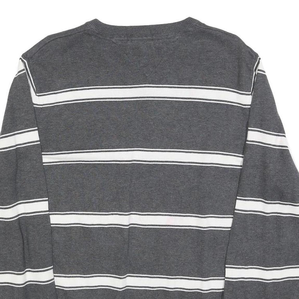 TOMMY HILFIGER Mens Grey & White Patterned Jumper V-Neck Basic Knit L Cotton