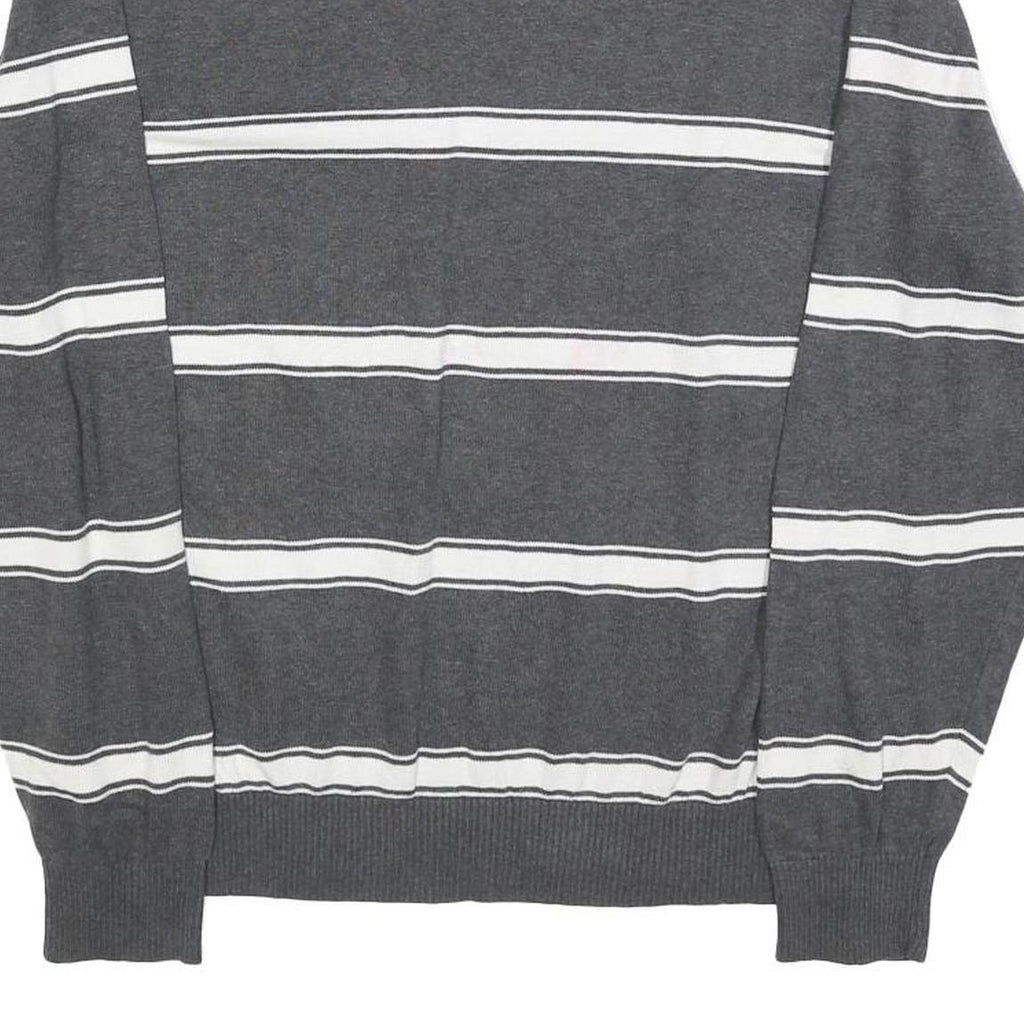 TOMMY HILFIGER Mens Grey & White Patterned Jumper V-Neck Basic Knit L Cotton
