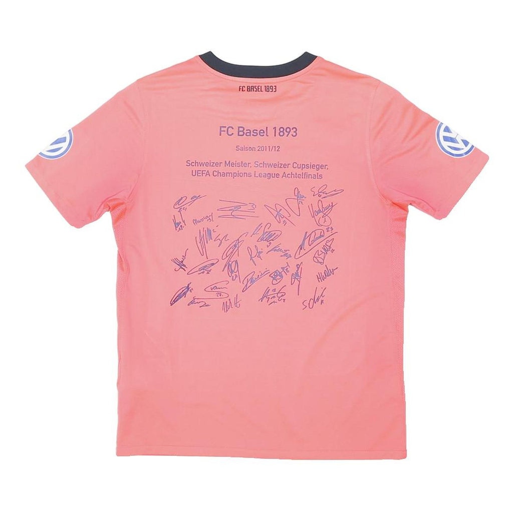NIKE Boys Pink FC Basel 1893 Football Shirt XL Short Sleeve Crew Neck Sports