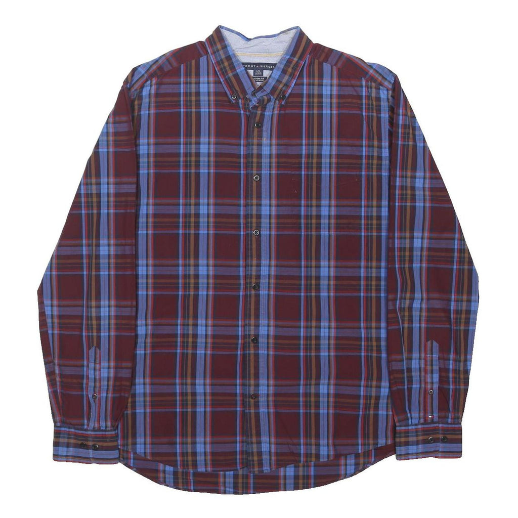 TOMMY HILFIGER Mens Red & Blue Checked Shirt L Button-Down Collar Long Sleeve
