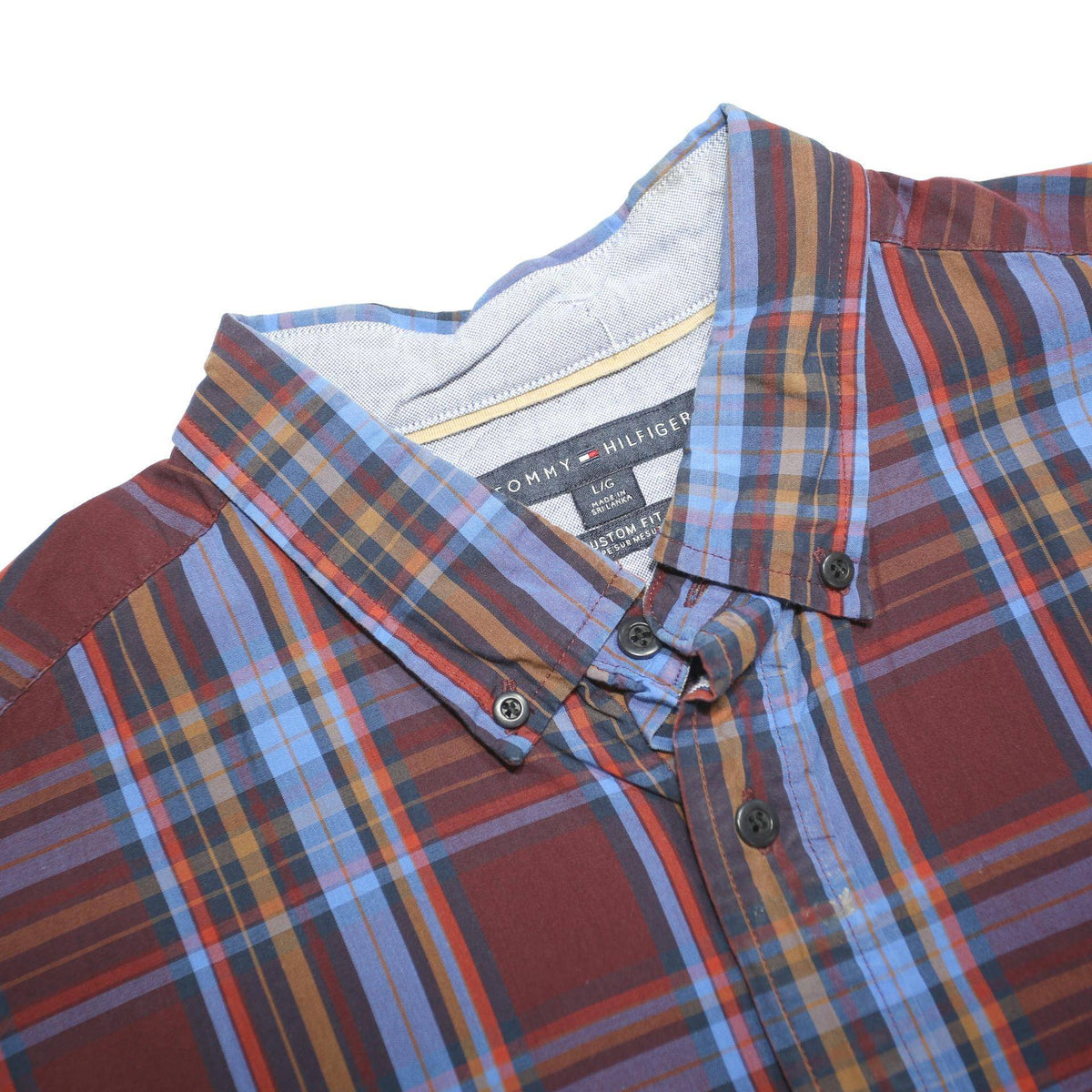 TOMMY HILFIGER Mens Red & Blue Checked Shirt L Button-Down Collar Long Sleeve