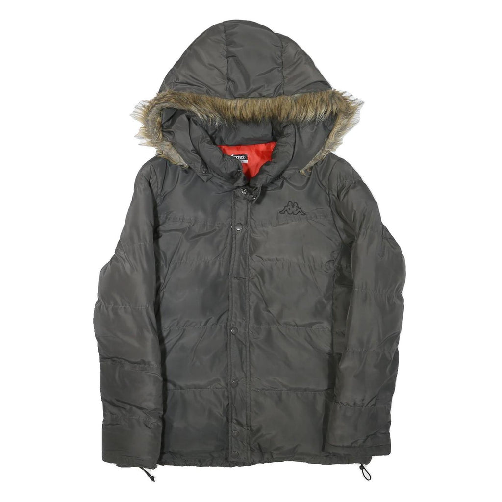 KAPPA Womens Grey Faux Fur Hooded Zip Jacket L Polyester Blend Puffer Warm