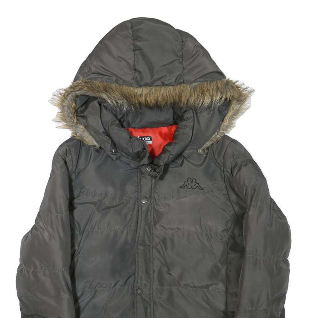 KAPPA Womens Grey Faux Fur Hooded Zip Jacket L Polyester Blend Puffer Warm