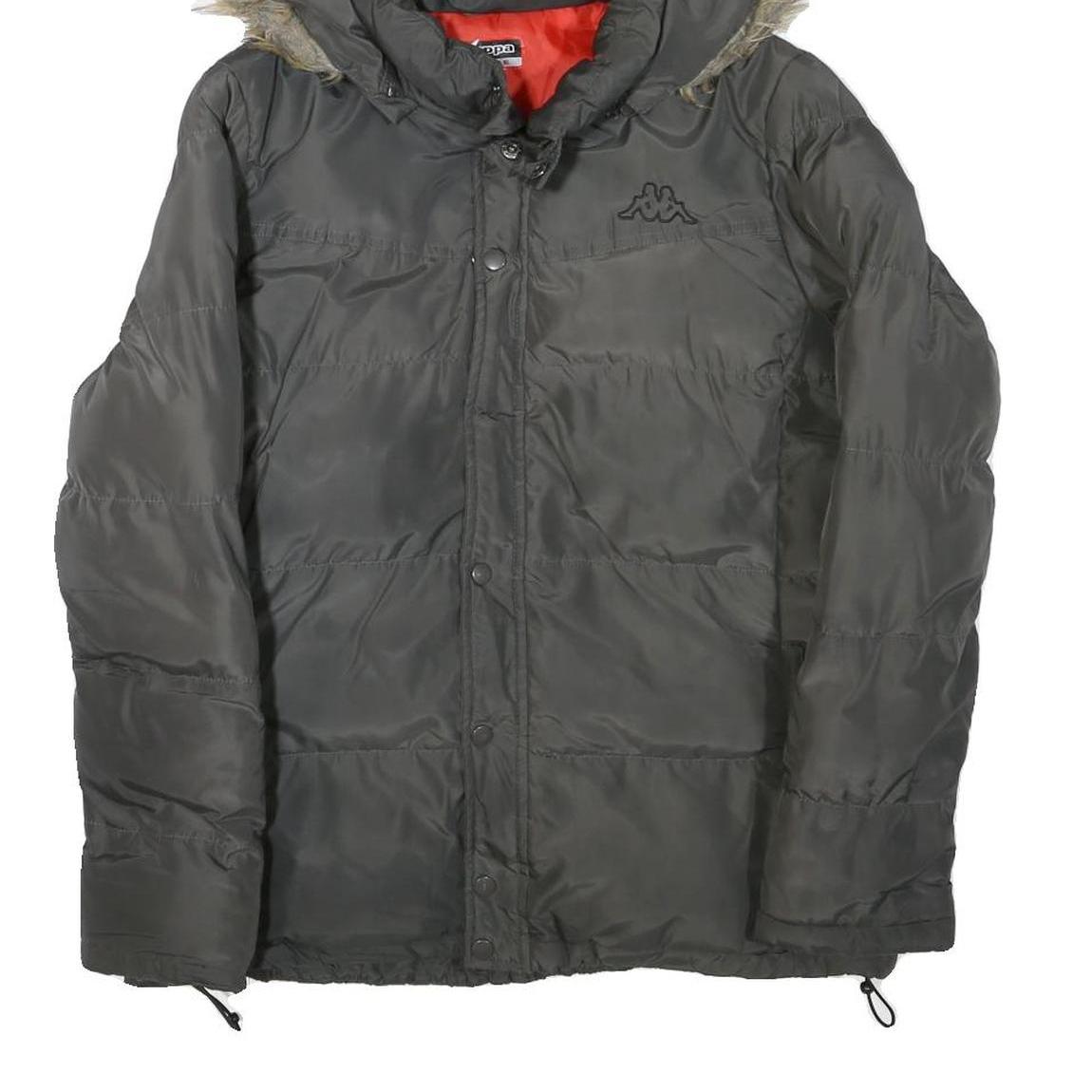 KAPPA Womens Grey Faux Fur Hooded Zip Jacket L Polyester Blend Puffer Warm