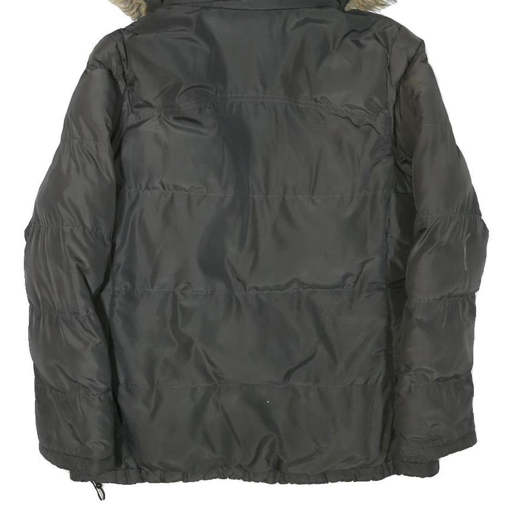 KAPPA Womens Grey Faux Fur Hooded Zip Jacket L Polyester Blend Puffer Warm