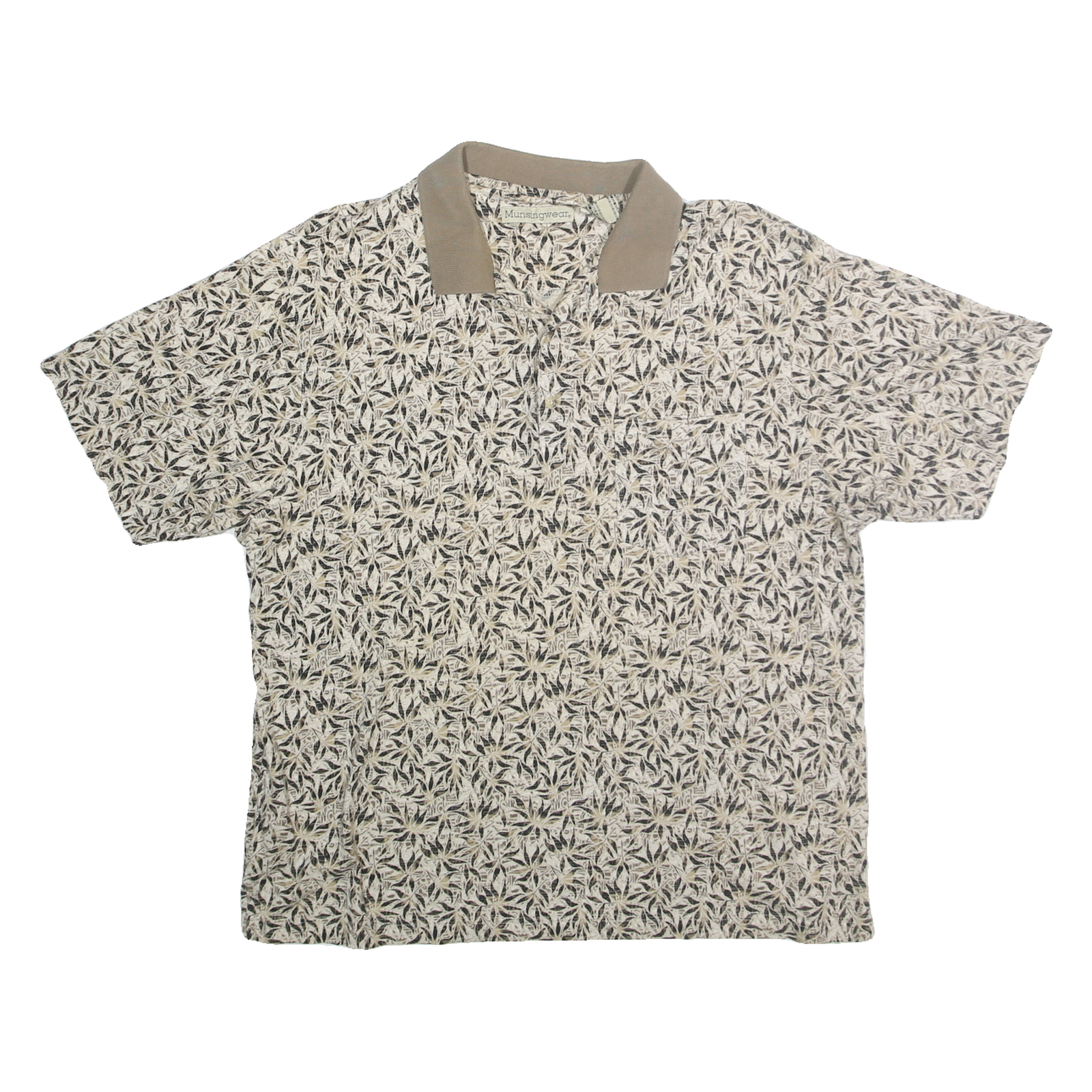 MUNSINGWEAR Mens Beige & Black Leaf Print Short Sleeve Polo Shirt XL Cotton