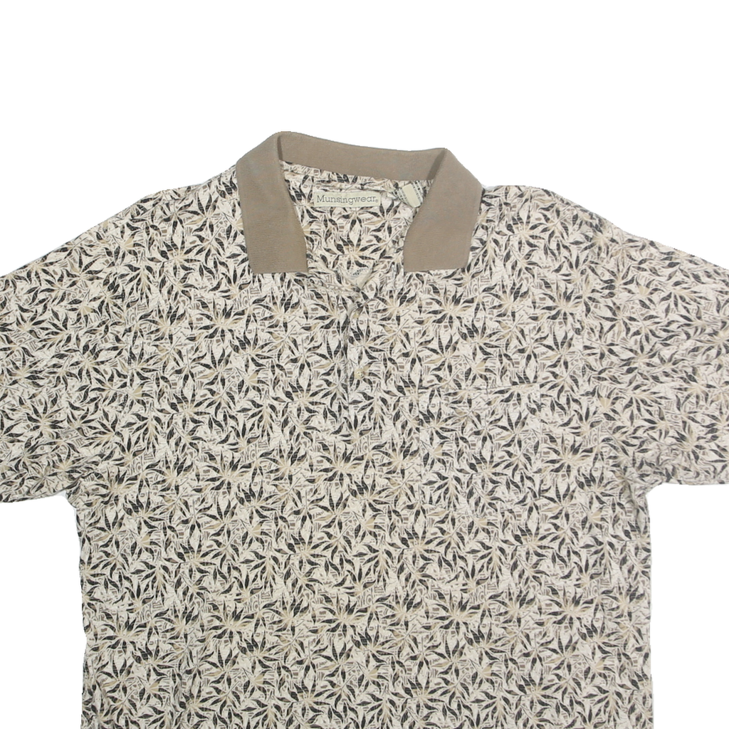 MUNSINGWEAR Mens Beige & Black Leaf Print Short Sleeve Polo Shirt XL Cotton