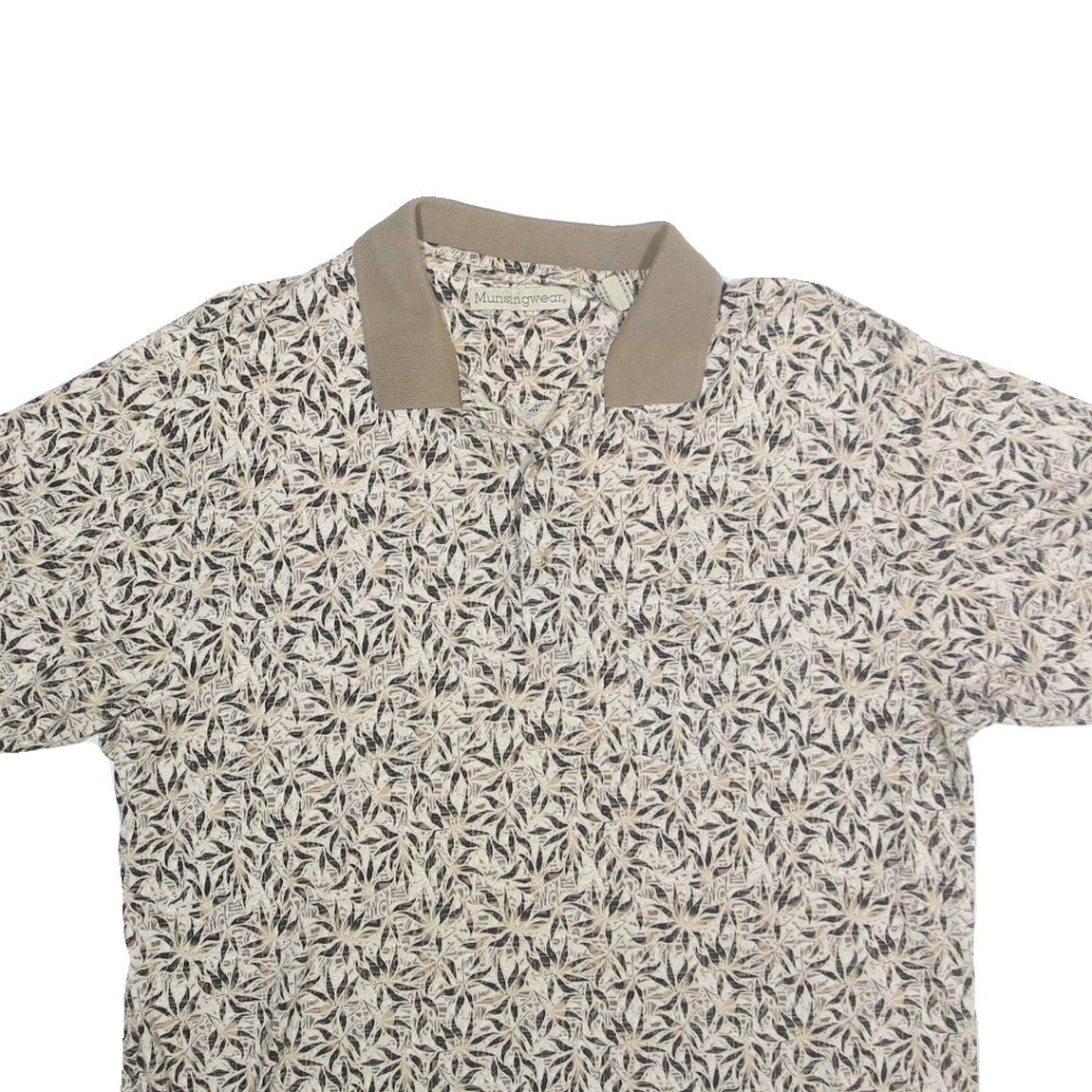 MUNSINGWEAR Mens Beige & Black Leaf Print Short Sleeve Polo Shirt XL Cotton