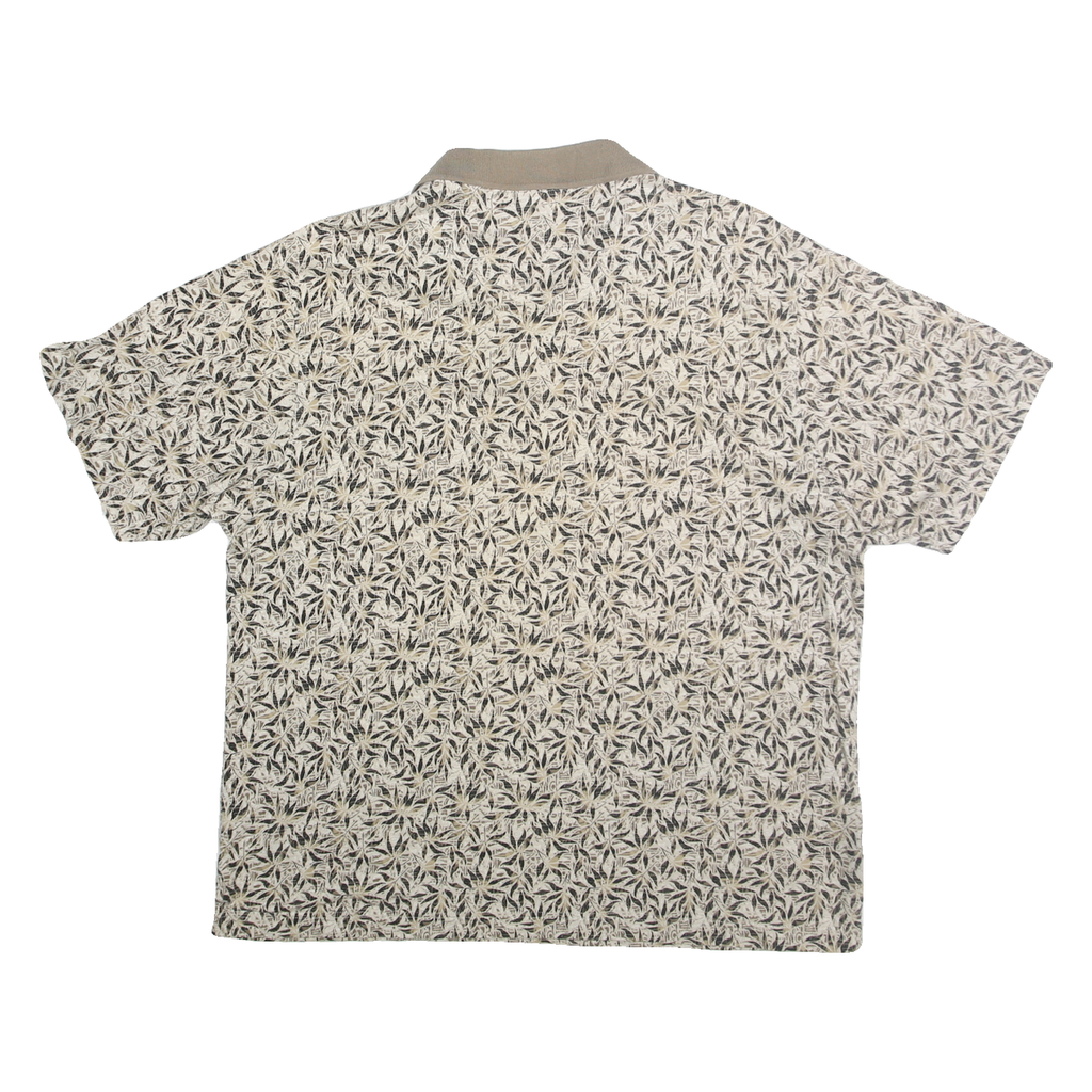 MUNSINGWEAR Mens Beige & Black Leaf Print Short Sleeve Polo Shirt XL Cotton