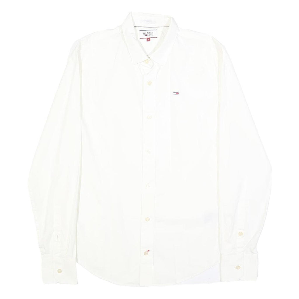 HILFIGER DENIM Mens White Shirt S Cotton Blend Classic Long Sleeve Button Collar