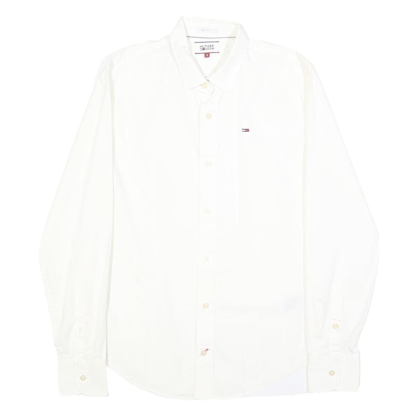 HILFIGER DENIM Mens White Shirt S Cotton Blend Classic Long Sleeve Button Collar