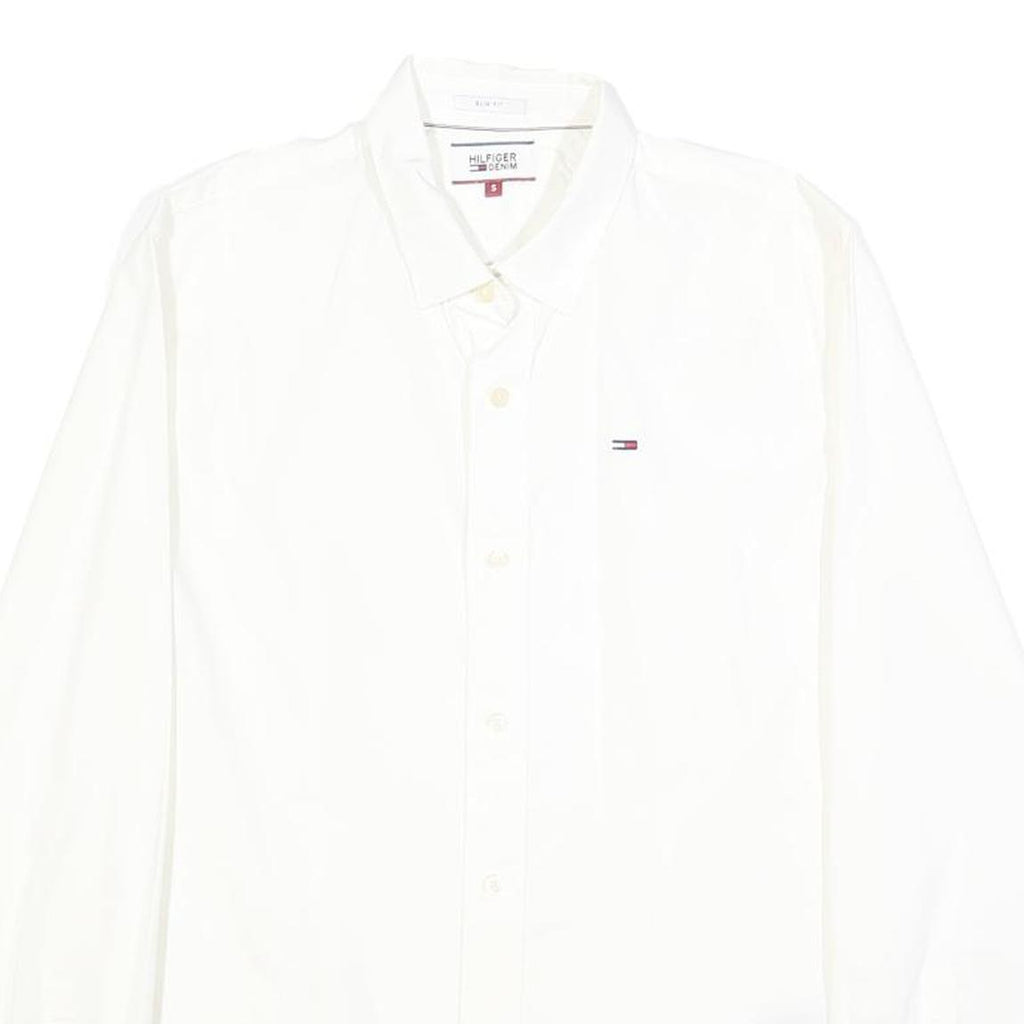 HILFIGER DENIM Mens White Shirt S Cotton Blend Classic Long Sleeve Button Collar