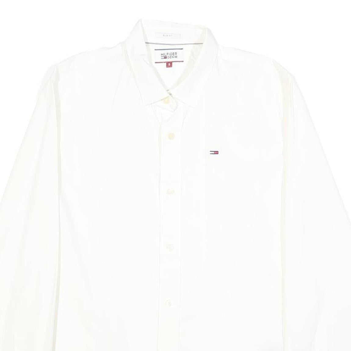 HILFIGER DENIM Mens White Shirt S Cotton Blend Classic Long Sleeve Button Collar