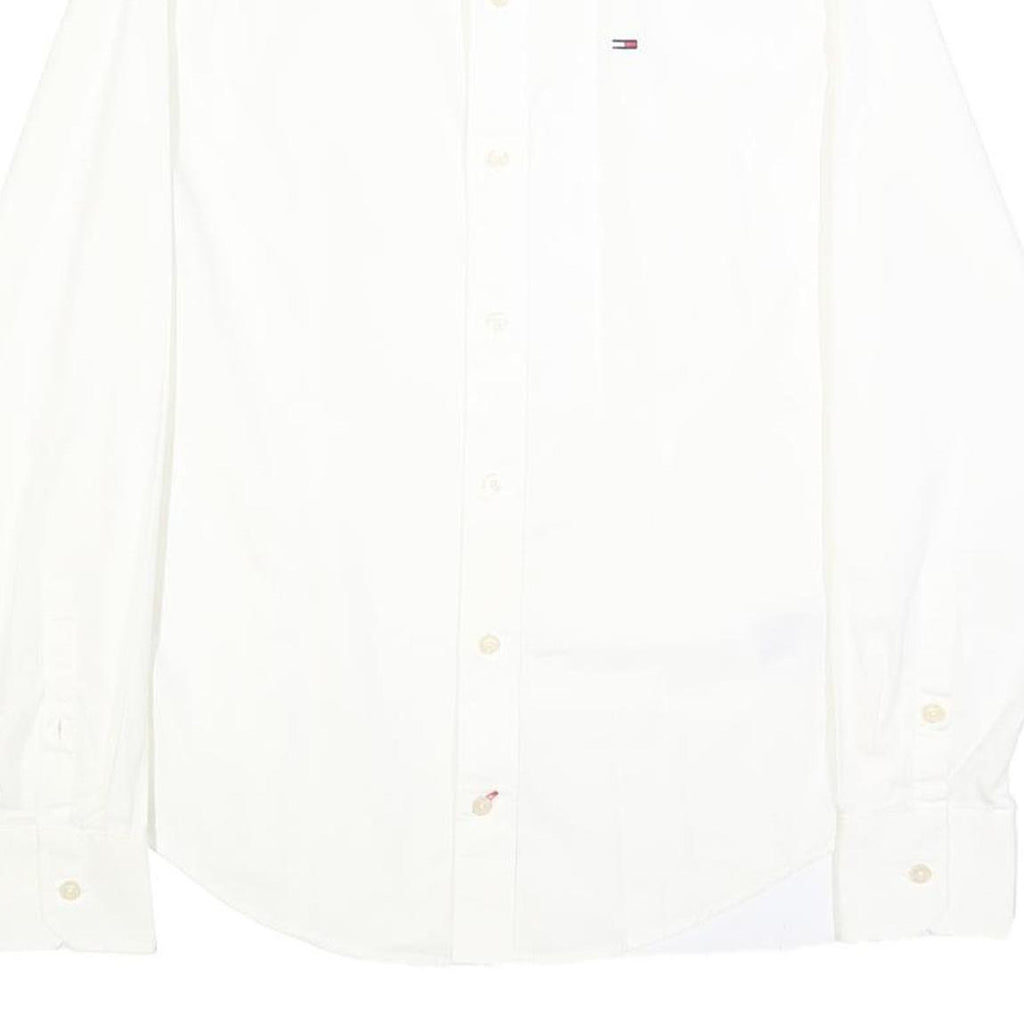 HILFIGER DENIM Mens White Shirt S Cotton Blend Classic Long Sleeve Button Collar