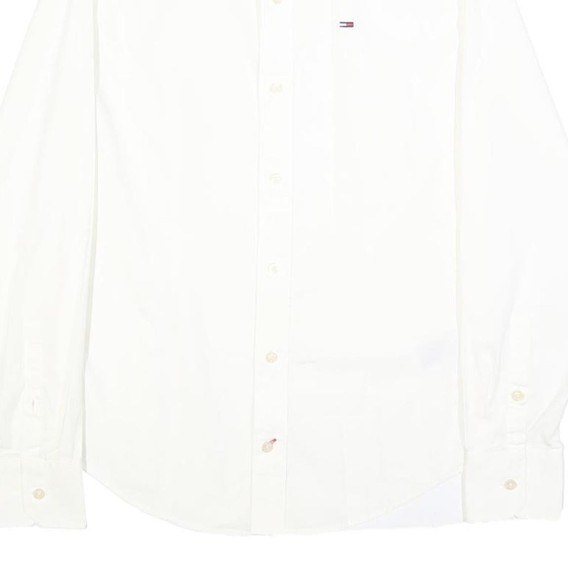 HILFIGER DENIM Mens White Shirt S Cotton Blend Classic Long Sleeve Button Collar