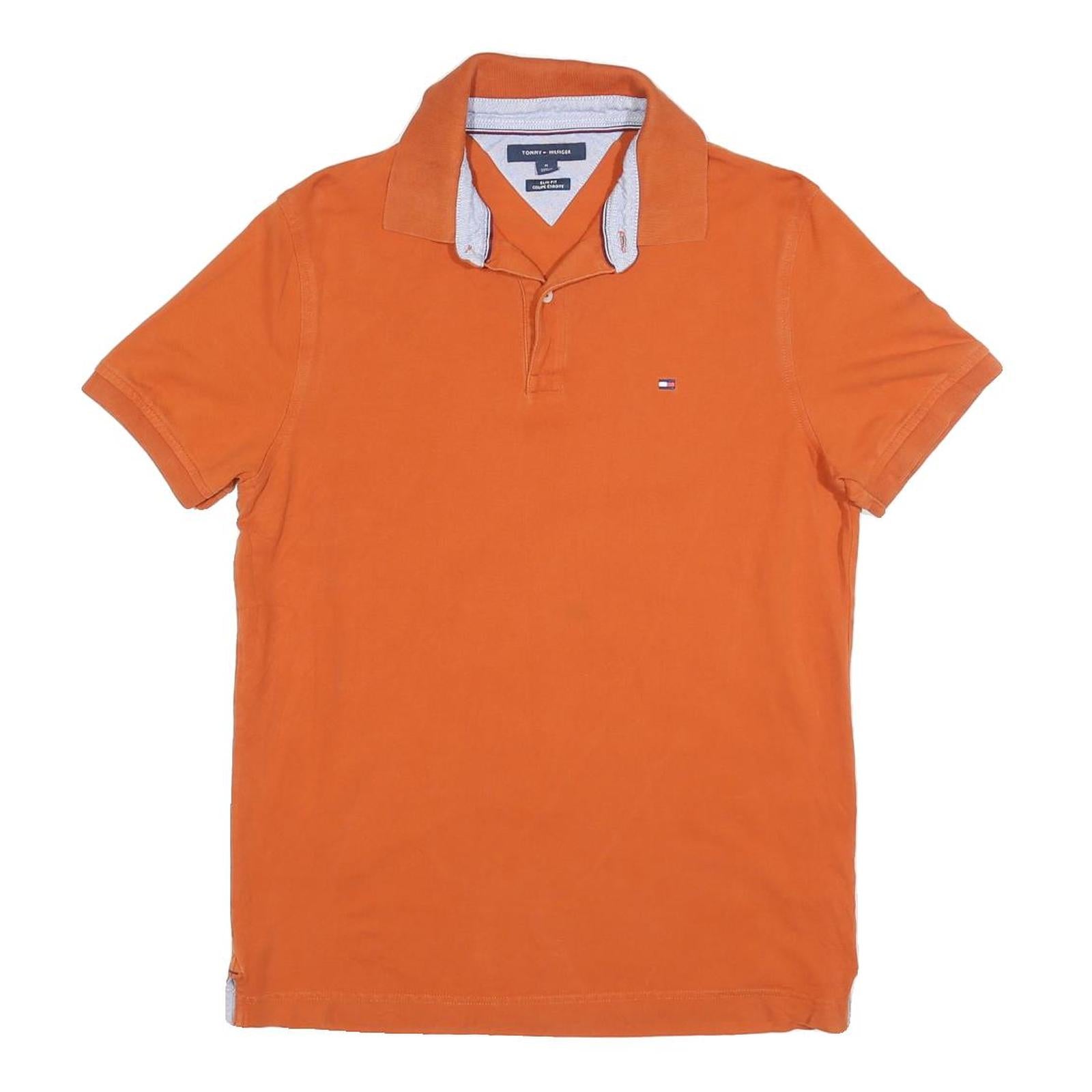 TOMMY HILFIGER Mens Orange Short Sleeve Plain M Cotton Blend Polo Shirt