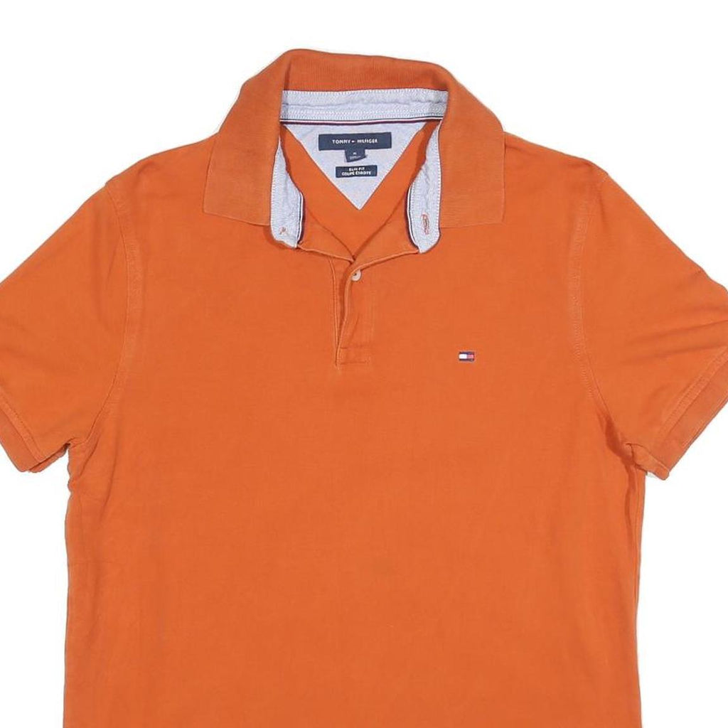TOMMY HILFIGER Mens Orange Short Sleeve Plain M Cotton Blend Polo Shirt