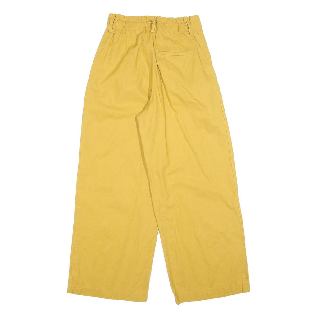Womens Relaxed Fit Yellow Cotton Blend Wide-Leg Trousers W25 L26 Casual Zip