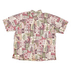 BISHOP ST Mens Cream & Red Leaf Print Cotton Shirt L Casual Summer Beachwear