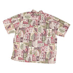 BISHOP ST Mens Cream & Red Leaf Print Cotton Shirt L Casual Summer Beachwear