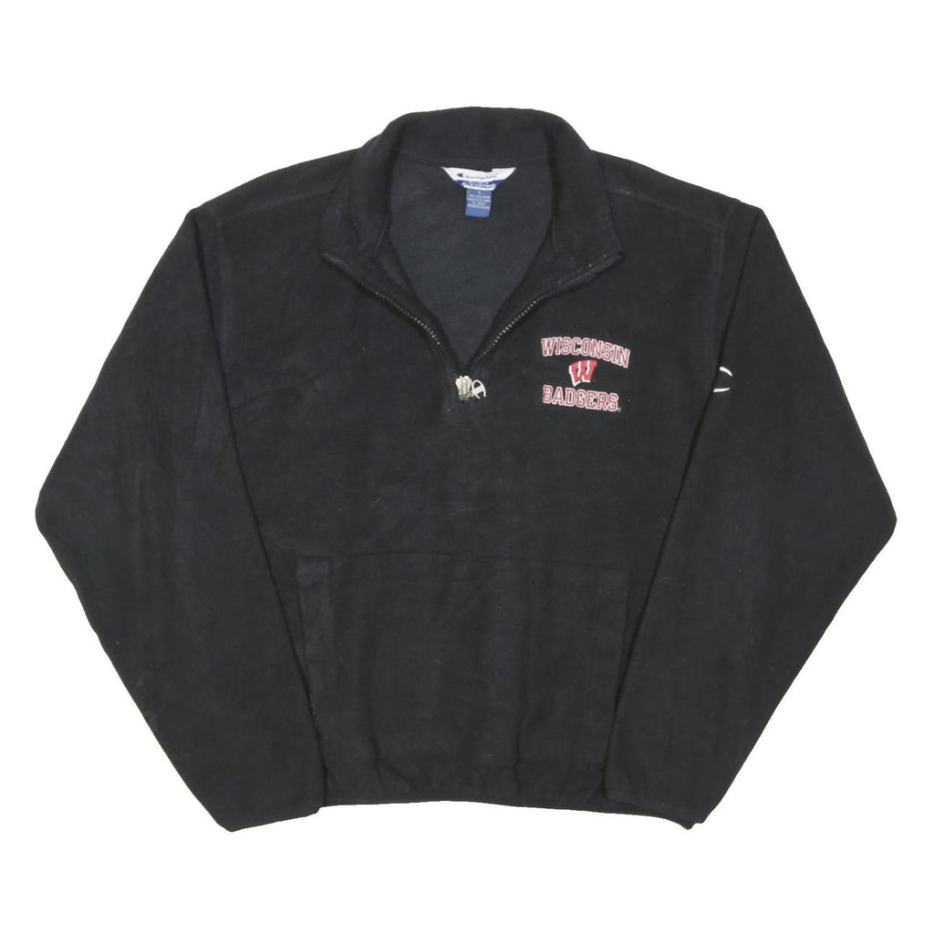 CHAMPION Mens Black Wisconsin Badgers Zip Jacket L Polyester Blend Plain