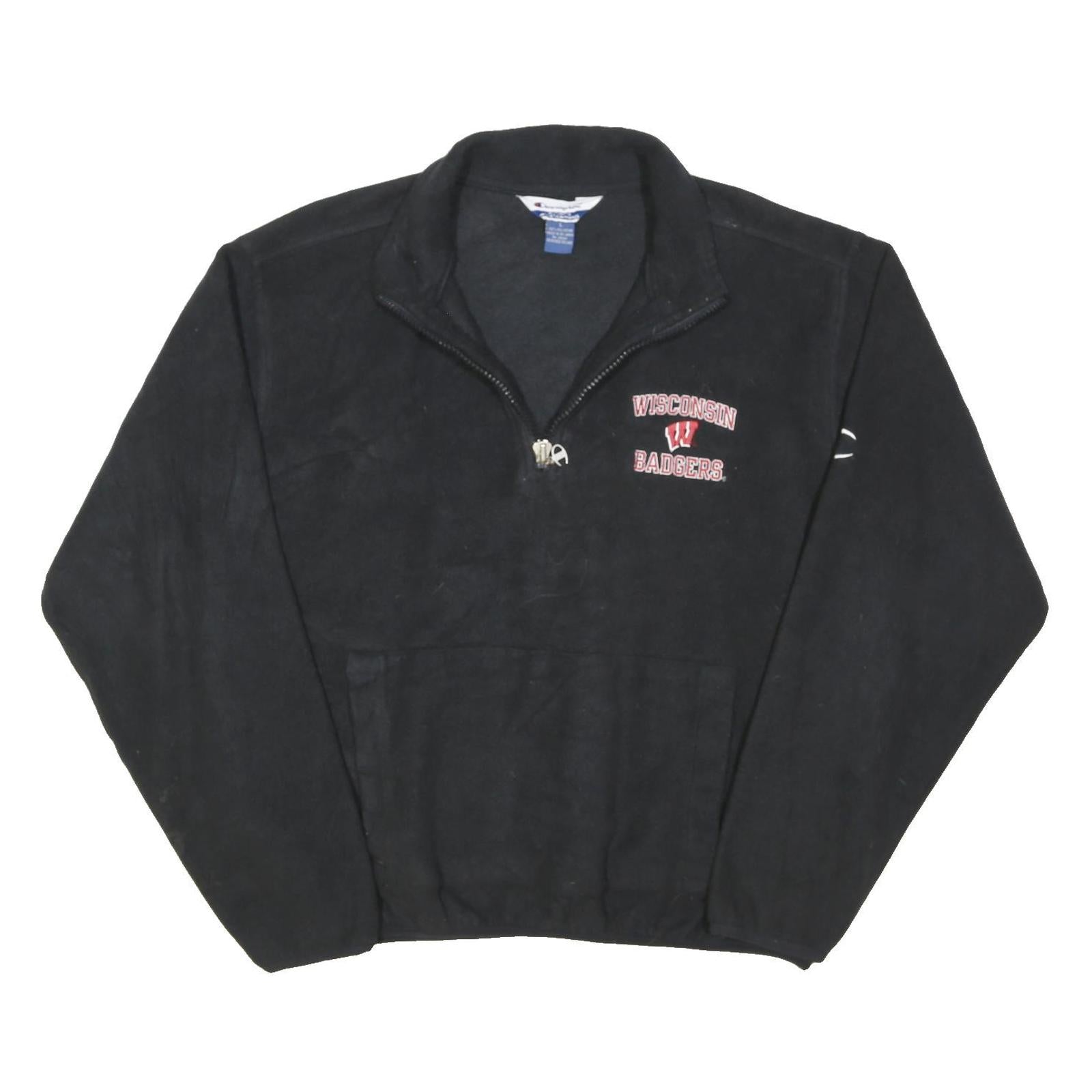 CHAMPION Mens Black Wisconsin Badgers Zip Jacket L Polyester Blend Plain