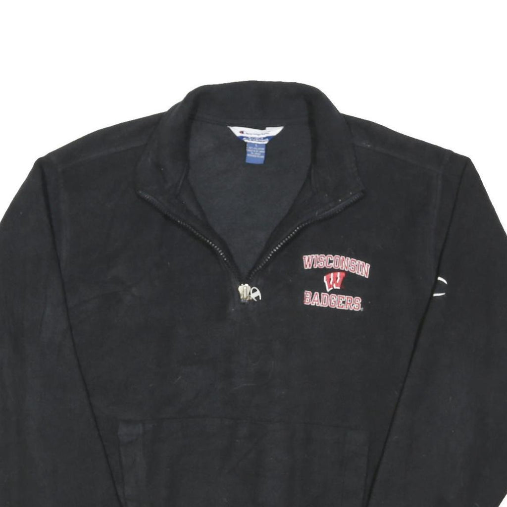 CHAMPION Mens Black Wisconsin Badgers Zip Jacket L Polyester Blend Plain