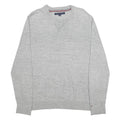 TOMMY HILFIGER Mens Grey Plain Cotton Pullover Crew Neck Basic Knit Jumper L