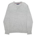 TOMMY HILFIGER Mens Grey Plain Cotton Pullover Crew Neck Basic Knit Jumper L