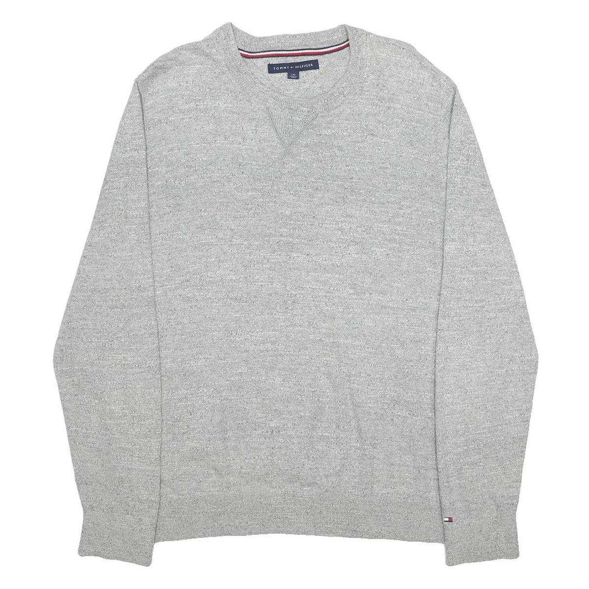 TOMMY HILFIGER Mens Grey Plain Cotton Pullover Crew Neck Basic Knit Jumper L